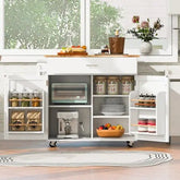 Bellemave® 39" Rolling Kitchen Island with Rubber Wood Top, Spacious Drawer with Divider and Internal Storage Rack, Adjustable Shelf Tower Rack - Bellemave